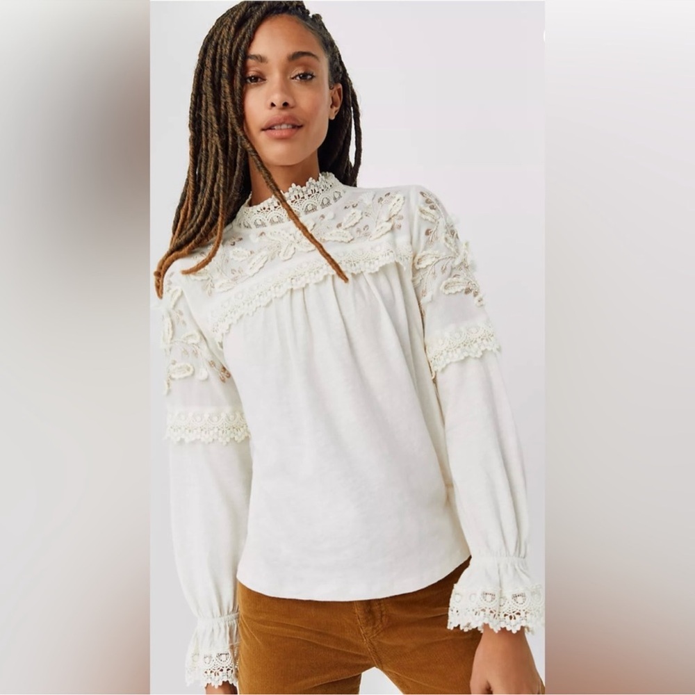 ANTHROPOLOGIE JEMMA LACE TOP, SIZE S.